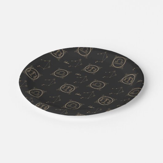 Assiettes En Carton Bibliothèque Zodiac Noir & Or Astrologie Star Sign (Angle)