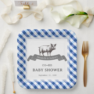 Assiettes En Carton Bibs & Ribs BBQ Gingham Marin Bébé Garçon