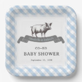 Assiettes En Carton Bibs & Ribs BBQ Rustique Bleu En vichy Baby shower (Recto)