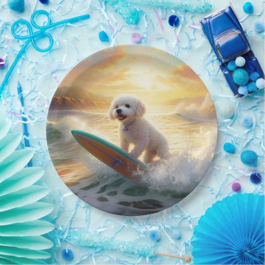 Assiettes En Carton Bichon Frise Beach Plage Surf Peinture (Fête)