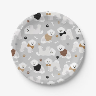 Assiettes En Carton Bichon Frise Bones and Paws Grey