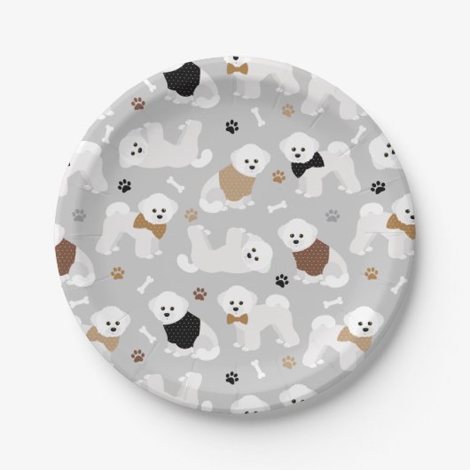 Assiettes En Carton Bichon Frise Bones and Paws Grey (Devant)