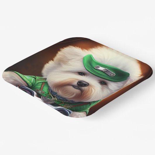 Assiettes En Carton Bichon Frisé Chien Conduite Vélo St. Patrick (Angulaire)