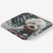 Assiettes En Carton Bichon Frise Chien équitation Moto Noël (Angulaire)
