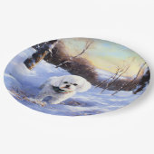 Assiettes En Carton Bichon Frise Laisser neiger Noël (Angle)