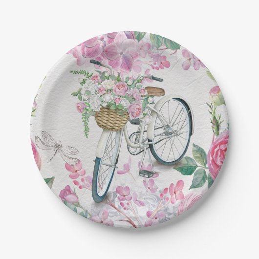 Assiettes En Carton Bicyclette et fleurs élégantes (Devant)
