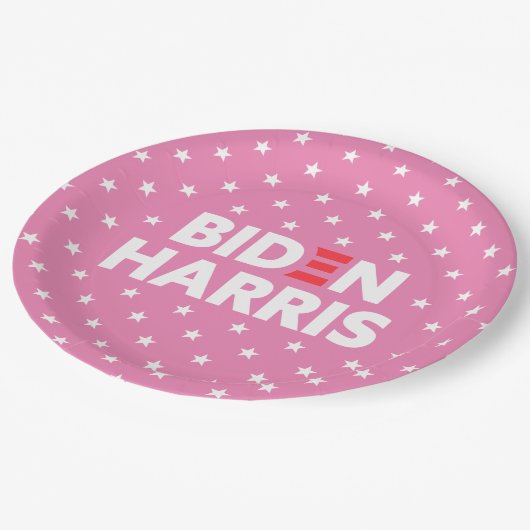 Assiettes En Carton Biden / Harris White Stars Pattern Pink (Angle)