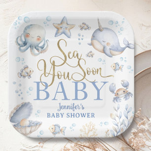 Assiettes En Carton Bientôt sous l'océan Baby Shower Garçon Bleu