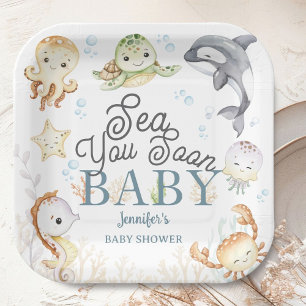 Assiettes En Carton Bientôt sous l'océan Baby Shower Mixte