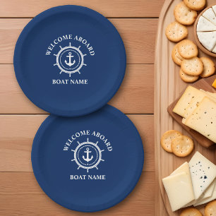 Assiettes En Carton Bienvenue à bord Nom du bateau maritime Corde d'an