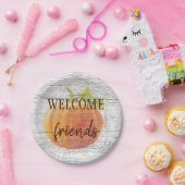 Assiettes En Carton Bienvenue Amis Citrouille Sur Plaques En Bois Pati (Fête)