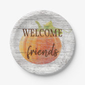 Assiettes En Carton Bienvenue Amis Citrouille Sur Plaques En Bois Pati (Devant)