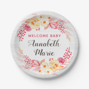 Assiettes En Carton Bienvenue Baby Shabby Chic Baby shower Floral Rust