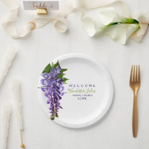 Assiettes En Carton Bienvenue Belles Fleurs de Wisteria Nom personnali