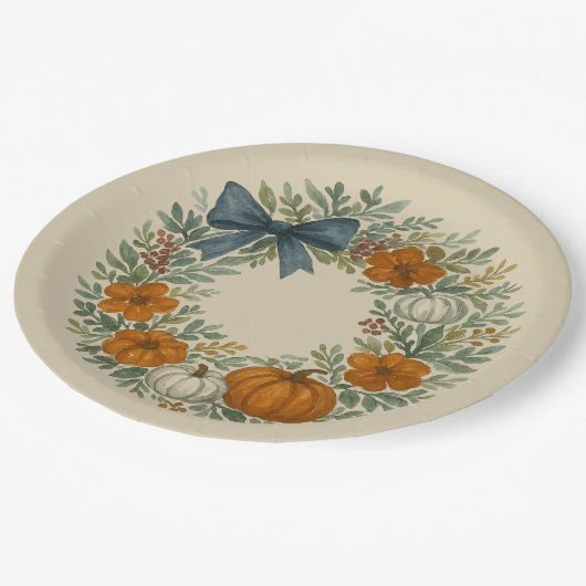 Assiettes En Carton Bienvenue Peinture de Citrouille gris couronne de (Angle)