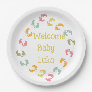 Assiettes En Carton Bienvenue Pieds bébé Personnaliser Favoriser Tags