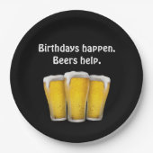 Assiettes En Carton Bières d'anniversaire en noir (Devant)