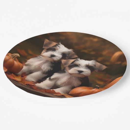 Assiettes En Carton Biewer Terrier Chiot Automne Citrouille délice (Angle)
