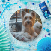 Assiettes En Carton Biewer Terrier With Christmas Lights Holiday (Fête)