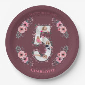 Assiettes En Carton Big 5th Birthday Girl Photo Collage Fleur rose (Devant)