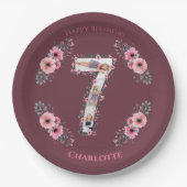 Assiettes En Carton Big 7th Birthday Girl Photo Collage Fleur rose (Devant)