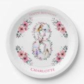 Assiettes En Carton Big 8th Birthday Girl Photo Collage Fleur rose (Devant)