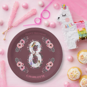 Assiettes En Carton Big 8th Birthday Girl Photo Collage Fleur rose