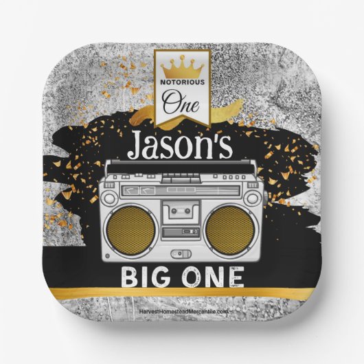 Assiettes En Carton BIG ONE 1er anniversaire Boombox Plaques de gâteau (Recto)