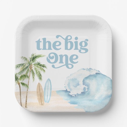 Assiettes En Carton Big One Beach Surf 1er anniversaire (Recto)