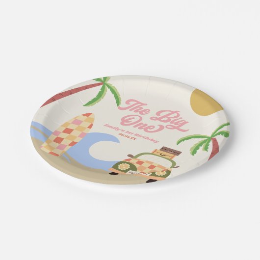 Assiettes En Carton Big One Beach Surf rose 1er anniversaire (Angle)
