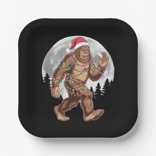 Assiettes En Carton Bigfoot Père Noël Christmas Tree Lights Xmas Sasqu (Recto)