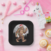 Assiettes En Carton Bigfoot Père Noël Christmas Tree Lights Xmas Sasqu (Fête)
