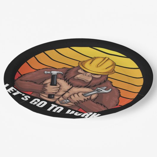 Assiettes En Carton bigfoot portant un rétro ouvrier casque (Angle)