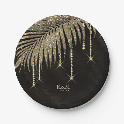 Assiettes En Carton Bijoux feuille feuille Mariage or ID830 (Devant)