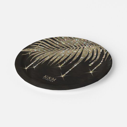 Assiettes En Carton Bijoux feuille feuille Mariage or ID830 (Angle)