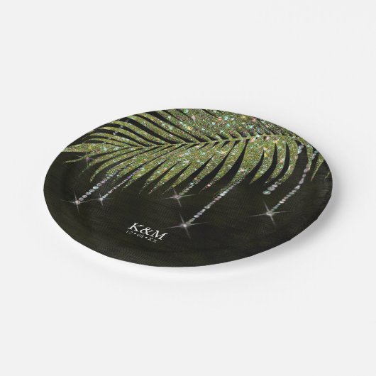 Assiettes En Carton Bijoux feuille Mariage vert ID830 (Angle)