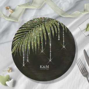 Assiettes En Carton Bijoux feuille Mariage vert ID830