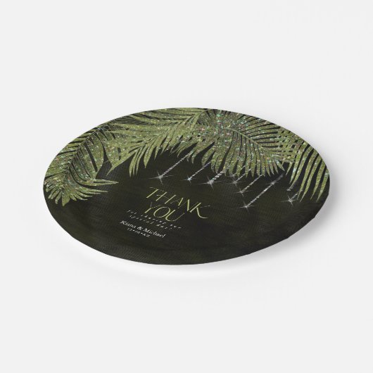 Assiettes En Carton Bijoux feuille Mariage vert V2 ID830 (Angle)