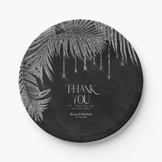 Assiettes En Carton Bijoux Palm Leaf Mariage Argent v2 ID830 (Devant)