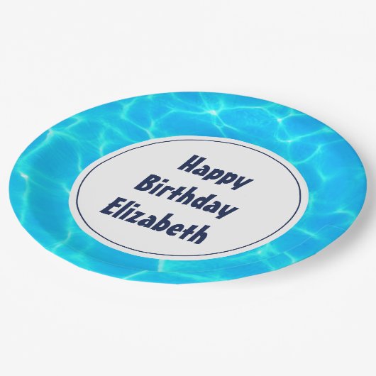 Assiettes En Carton Billard bleu clair eau photo Anniversaire (Angle)