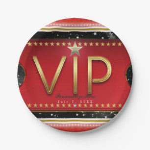 Assiettes En Carton Billet VIP fête Black Red Gold & Silver Glam