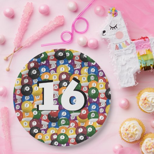 Assiettes En Carton Billiard Balls pour 16e anniversaire (Fête)