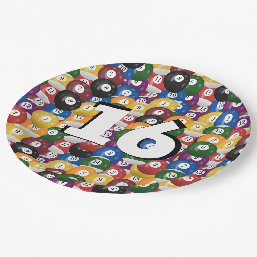 Assiettes En Carton Billiard Balls pour 16e anniversaire (Angle)