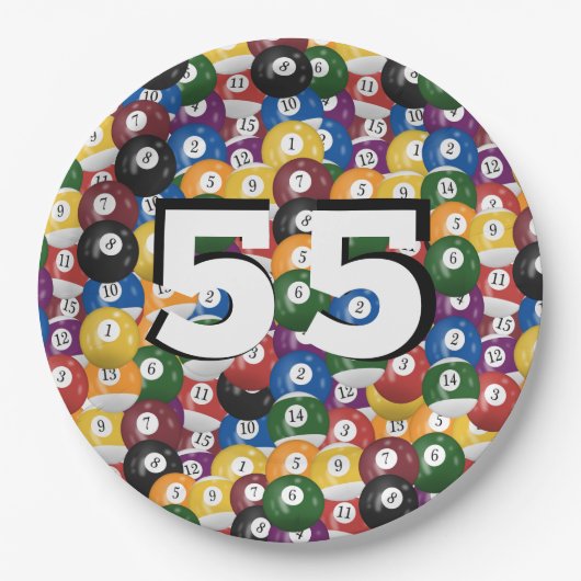 Assiettes En Carton Billiard Balls pour 55e anniversaire (Devant)