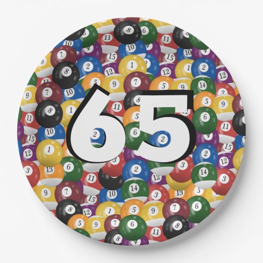 Assiettes En Carton Billiard Balls pour 65e anniversaire (Devant)
