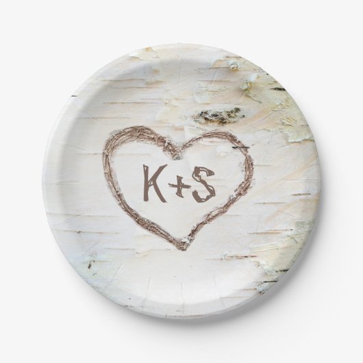 Assiettes En Carton Birch Tree Heart Rustic Mariage (Devant)