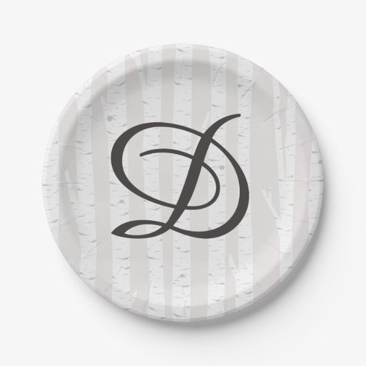 Assiettes En Carton Birch Tree Rustic Nature Monogram Mariage Cake (Devant)
