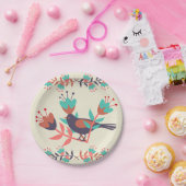 Assiettes En Carton Bird and Floral Folk Art (Fête)