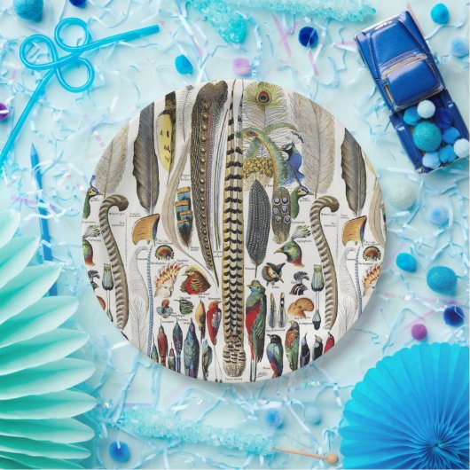 Assiettes En Carton Bird Feather Wildlife Antique Feathers Art Nouveau (Fête)