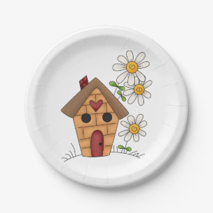 Assiettes En Carton Birdhouse Et Fleurs